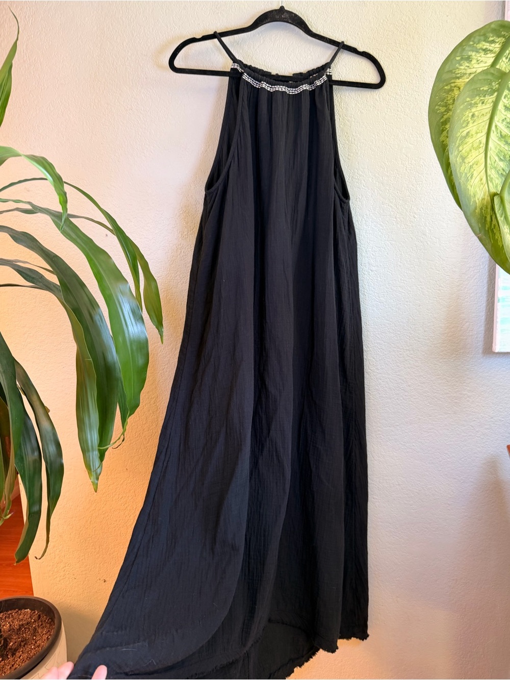 Madewell Cotton Boho Black White Halter Small High Low Back Keyhole Maxi Dress L - Picture 3 of 10